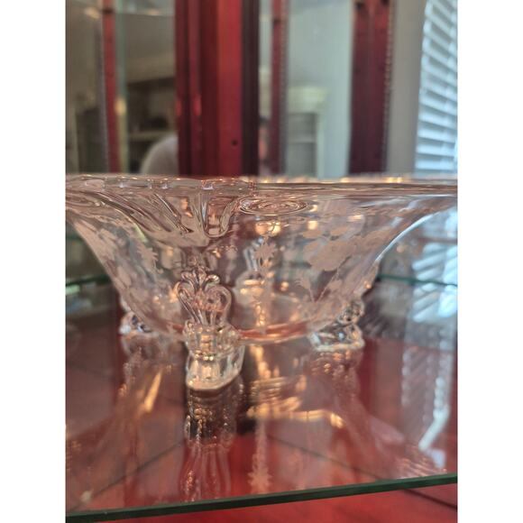 Rare Fostoria Midnight Rose Large Footed Serving Bowl Etched Depression Glass - Picture 1 of 7